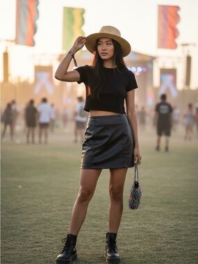 Zara Black Faux Leather Mini Skirt, XS, curved hem, Festival Grunge Edgy Sexy